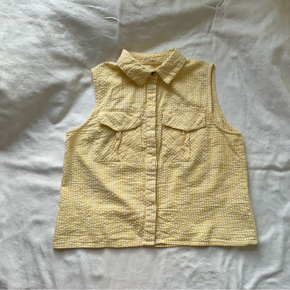 Yellow Gingham Sleeveless Collared Top